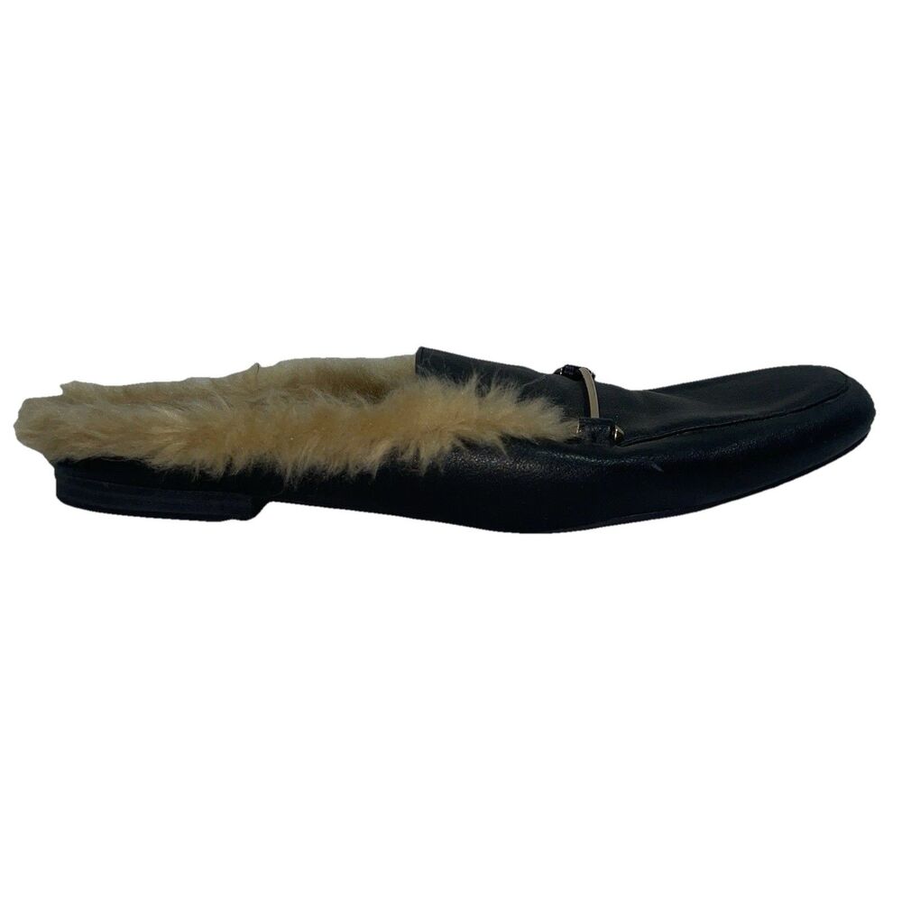 a new day Black Faux Leather Fur-Lined Backless Loafers